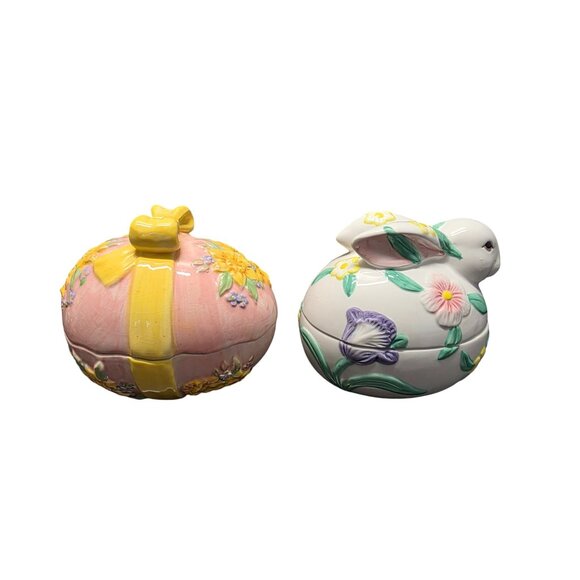 Two Ceramic Easter Egg & Bunny Shaped Trinket Box - Picture 4 of 8